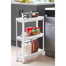 UltraMint 3 Katlı Tekerlekli Slim Raf Ünitesi, Beyaz, Pratik ve Şık Organizatör