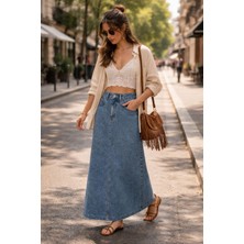 Dema Kadın Denim Pamuklu Mavi Çan Etek