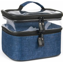 Braventa Collection Kot Mavi Renkli, Iki Bölmeli, Profesyonel, Çok Amaçlı Çanta, Makyaj Çantası, Kozmetik Seti Organizer