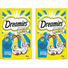 Braventa Collection Dreamies Kuru Kedi Ödül Maması, Somonlu ve Peynirli, 60 G 2li Paket