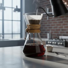 Braventa Collection Chemex Tarzı Cam Kahve Demleme Karafı 600 ml | Borosilikat Isıya Dayanıklı, Ahşap Manşetli | Pour Ov