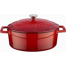 Braventa Collection Metal Oval Döküm Tencere, 25 Cm, 3.19 L Hacim, Kırmızı