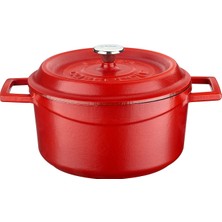 Braventa Collection Metal Spring Serisi - Döküm Tencere, Yuvarlak, 20 Cm, Mat Emaye, Parlak Siyah Taban, Kırmızı