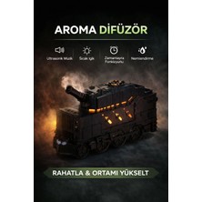 Mey İthalat Buhar Efektli Zırhlı Tren Tasarımlı Aromaterapi Hava Nemlendirici – LED Işıklı, Sessiz ve USB Şarjlı