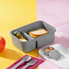 Braventa Collection 1183 Kendinden Kaşık Çatallı Sosluk Bölmeli Beslenme Kabı - Taşınabilir Lunch Box Gri