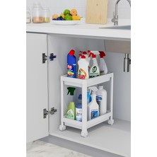 Braventa Collection 2 Katlı Tekerlekli Düzenleyici Raf, Mutfak Tezgah, Evye Altı ve Deterjanlık (Beyaz)