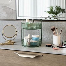 Braventa Collection 2 Katlı Makyaj Organizeri Kozmetik Aksesuar Düzenleyici Kozmetik Vitrini Yuvarlak (Zümrüt Yeşil)