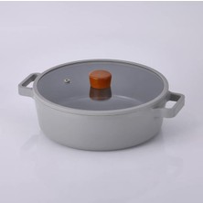Braventa Collection Cam Kapaklı Alüminyum Gri Döküm Sığ Tencere 30 cm D-NEOG230L