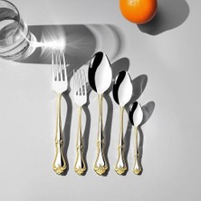 Braventa Collection Nehir Lalezar Altın Sade 12 Kişilik 60 Parça Çatal Kaşık Takımı
