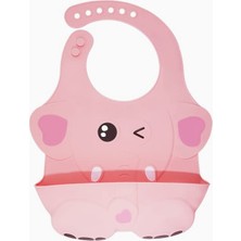 Braventa Collection Agubugu Baby – Kabartmalı Figürlü ve Cepli Silikon Mama Önlüğü - Pembe