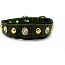 Braventa Collection Tasma Market Yeşil Yumuşak Dokulu Parlak Taşlı Küçük Irk ve Yavru Köpek Tasması Haki Yeşil S