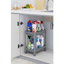 Braventa Collection Mithra Life 2 Katlı Tekerlekli Tezgah Altı Gri Banyo Mutfak Rafı MIT1123