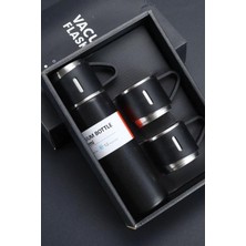 Braventa Collection Paslanmaz Çelik Termos 3 Bardaklı Termos Seti Özel Kutulu Vakumlu Termos Set Çok Renkli (Siyah)