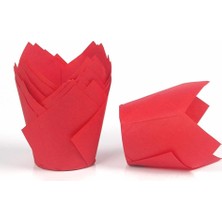 Braventa Collection 100'LÜ Klasik Lale Kapsül Kırmızı Muffin Kek Kalıbı, Tulip