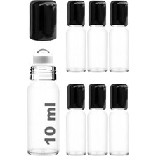 Braventa Collection 10 ml Çelik Roll On Şişesi 10 cc Sızdırmaz Siyah Kapaklı Cam Şişe 6 Adet (Şeffaf, 10)