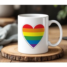 BB DESIGN Renkli Kalp Tasarımlı Beyaz Seramik Baskılı Kupa Bardak 330 ml