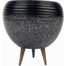 Braventa Collection Bitkitasarımı Ev Dekorasyon Siyah Granit Küp Saksı Saksılık Salon Çiçeklik Büyük Boy 3 Ayaklı