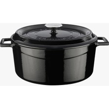 Braventa Collection Döküm Yuvarlak Tencere, Trendy, 28 Cm, 6.71 L Hacim, Siyah