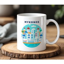 BB DESIGN Mykonos Tasarımlı Beyaz Seramik Baskılı Kupa Bardak 330 ml