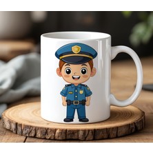 BB Design Polis Tasarımlı Beyaz Seramik Baskılı Kupa Bardak 330 ml