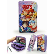 Braventa Collection Limmy Kalem Bts Desenli Kpop Organizer Kalemkutu Vegan Deri Üç Bölmeli Kalemlik