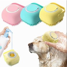 Braventa Collection Turkuaz Şampuan Hazneli Kedi Köpek Yıkama Fırçası – Silikon Masaj Tarağı ile Evcil Hayvan Yıkama ve