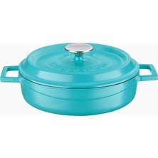 Braventa Collection Metal Spring Serisi - Döküm Çok Amaçlı Tencere, Yuvarlak, 24 Cm, Mat Emaye, Parlak Siyah Taban, Turk