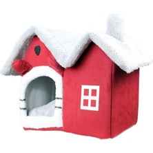 Braventa Collection Kedi Evi Yumuşak Kedi Yatağı Derin Uyku ve Kış Evi Çıkarılabilir Minder -Villa 1ADET (Kırmızı Küçük