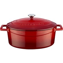 Braventa Collection Metal Oval Döküm Tencere, 27 Cm, 3.91 L Hacim, Kırmızı