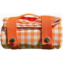 Braventa Collection Badger Turuncu Piti Kareli Artha Piknik Örtüsü 150X150 Cm, Dayanıklı Kamp Ekipmanları, Kamp Aksesuar