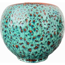 Braventa Collection Bitki Tasarımı Ev Dekorasyon Turkuaz Şekilli Artistik Çift Sırlı Iç ve Dış Mekan Kullanımlı Toprak T