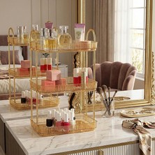 Braventa Collection 3 Katlı Makyaj Organizeri Kozmetik Aksesuar Düzenleyici Kozmetik Vitrini (Amber Sarı)