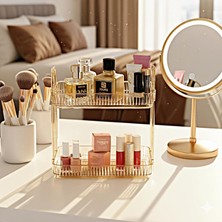 Braventa Collection 2 Katlı Makyaj Organizeri Kozmetik Aksesuar Düzenleyici Kozmetik Vitrini (Amber Sarı)