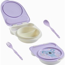 Braventa Collection Flybee Gezgin Çocuk Taşınabilir Beslenme Kabı, Bebek Mama Kabı, Çatal & Kaşık Seti - Tilki (Lila Koa