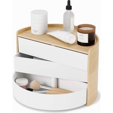 Braventa Collection Umbra Moona Döner Çekmeceli 3 Katlı Takı ve Aksesuar Düzenleyici, Beyaz/doğal