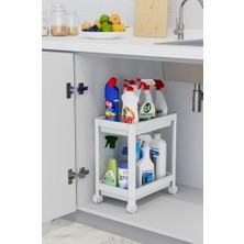 Braventa Collection Mithra Life 2 Katlı Tekerlekli Tezgah Altı Beyaz Banyo Mutfak Rafı MIT1119