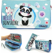 Braventa Collection Limmy Kalem Panda Kawai Organizer Kalemkutu Vegan Deri Üç Bölmeli Kalemlik-Mavi