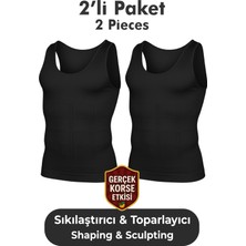 Elilom Erkek Korse Atlet 2’li Paket – Bel, Göğüs ve Göbek Toparlayıcı, Destekleyici ve Sıkılaştırıcı Siyah
