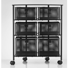 Braventa Collection 3 Katlı Bölmeli Tekerlekli Metal Sebzelik (Siyah)