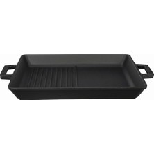 Braventa Collection Metal Döküm Izgara Tava, Metal Kulplu, 26X32CM, Siyah