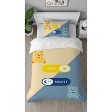 Greendecor Ayıcık Gece Gündüz Day Night Özel Tasarımlı Baskılı Çarşafsız Tek Kişilik Şık Çocuk Nevresim Takımı
