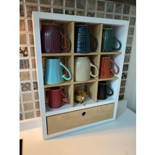 Ediz AHŞAP Minimal Çekmeli 9 Gözlu Fincan Düzenleyicisi