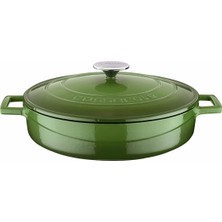 Braventa Collection Metal Döküm Çok Amaçlı Yayvan Tencere, Trendy, 28 Cm, 3.51 L Hacim, Yeşil