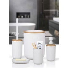 UltraMint Kırık Beyaz Çizgili Yuvarlak 5'li Banyo Seti, Şıklık ve Fonksiyon Bir Arada