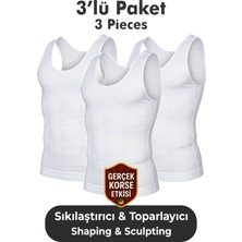 Elilom Erkek Korse Atlet 3’lü Paket – Bel, Göğüs ve Göbek Toparlayıcı, Destekleyici ve Sıkılaştırıcı Beyaz