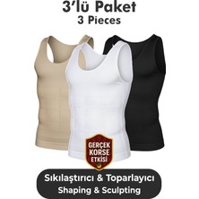Elilom Erkek Korse Atlet 3’lü Paket – Bel, Göğüs ve Göbek Toparlayıcı, Destekleyici ve Sıkılaştırıcı Beyaz / Siyah / Ten