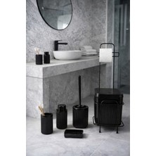 UltraMint Şık ve Modern 6'lı Siyah Kapaklı Banyo Çöp Kovası Seti