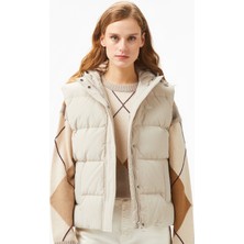 Lacoste Down Fill Water Repellent Womens Vest Kadın Su Itici Sabit Kapüşonlu Kaz Tüyü Yelek Taş