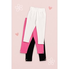 Mini Kanka Kız Çocuk 3’lü Kapri Tayt Seti – Düz Renk, Esnek Kumaş, Paça Boncuk Detaylı Günlük Tayt