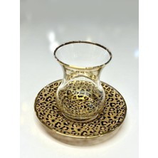 Abka Leopar Desen Yaldızlı Tek Kişilik Çay Seti